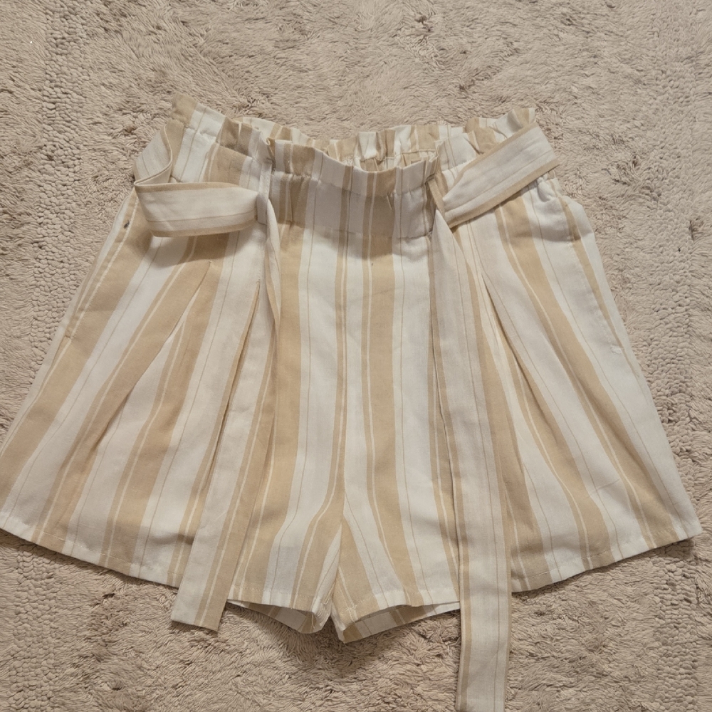 Striped Tan and White Women's Shorts